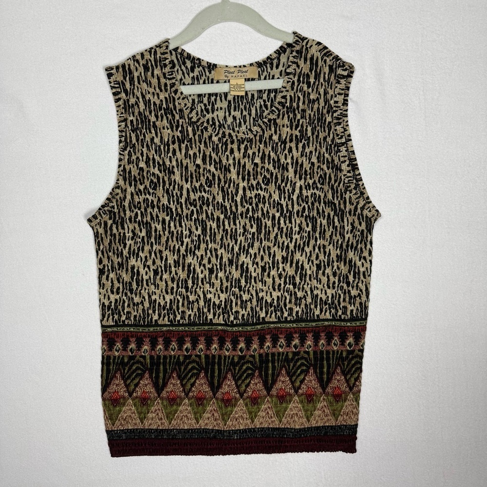 Pleat Pleat VTG Crinkle leopard Tank Top‎ Black large vintage